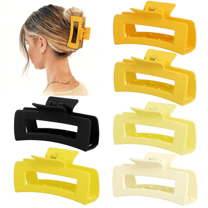 Sisiaipu 4 Inch Big Hair Claw Clips 6 Pcs Large Claw for Thick Hair Square Hair Clips for Women Rectangle Hair Clips Nonslip Acrylic Banana Jaw Clips Hair Accessories for Girls (Yellow)