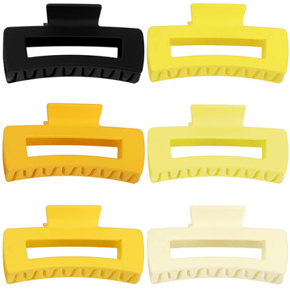 Sisiaipu 4 Inch Big Hair Claw Clips 6 Pcs Large Claw for Thick Hair Square Hair Clips for Women Rectangle Hair Clips Nonslip Acrylic Banana Jaw Clips Hair Accessories for Girls (Yellow)