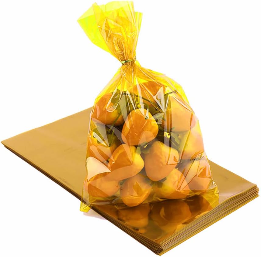 Yellow Cellophane Treat Bags - 50 Pack Gift Cello Plastic Bags with Ties,for Candy Cookie Goodie Party Favors,6x9 inch