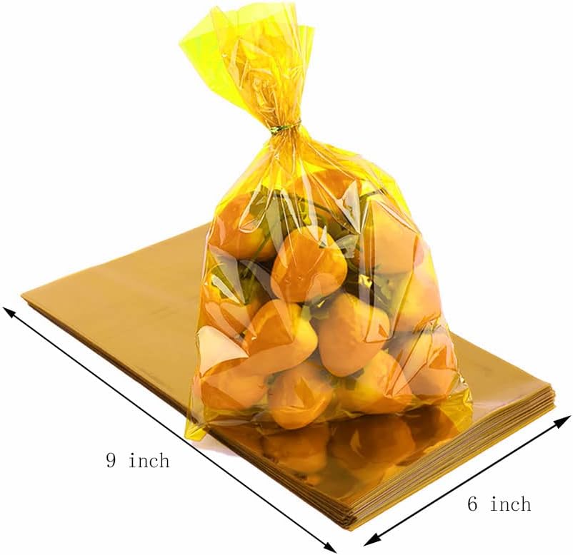 Yellow Cellophane Treat Bags - 50 Pack Gift Cello Plastic Bags with Ties,for Candy Cookie Goodie Party Favors,6x9 inch