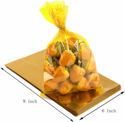 Yellow Cellophane Treat Bags - 50 Pack Gift Cello Plastic Bags with Ties,for Candy Cookie Goodie Party Favors,6x9 inch