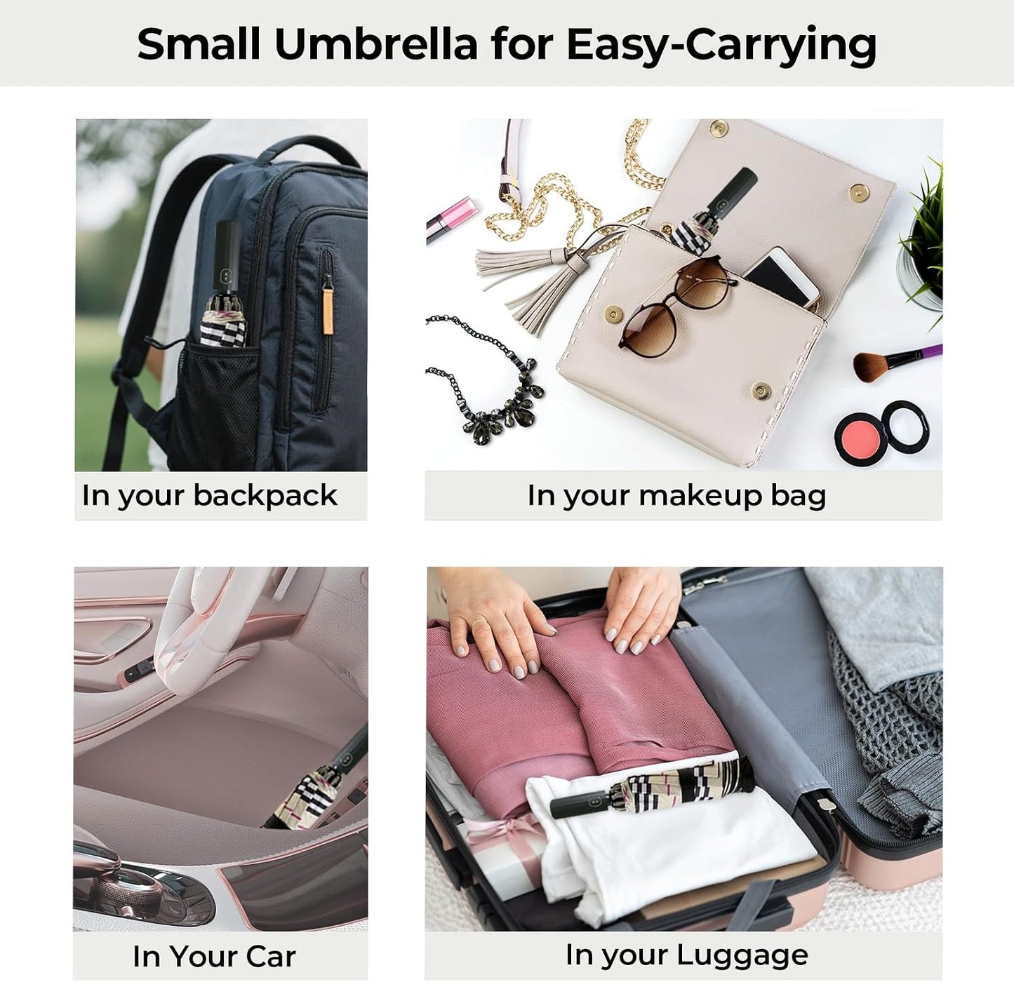 Compact Travel Umbrella, Windproof Automatic Umbrellas for Rain | Small, Portable, Folding, Lightweight, Waterproof, Backpacks, Purses, Cars, Commuting, Walk, School, Men, Women