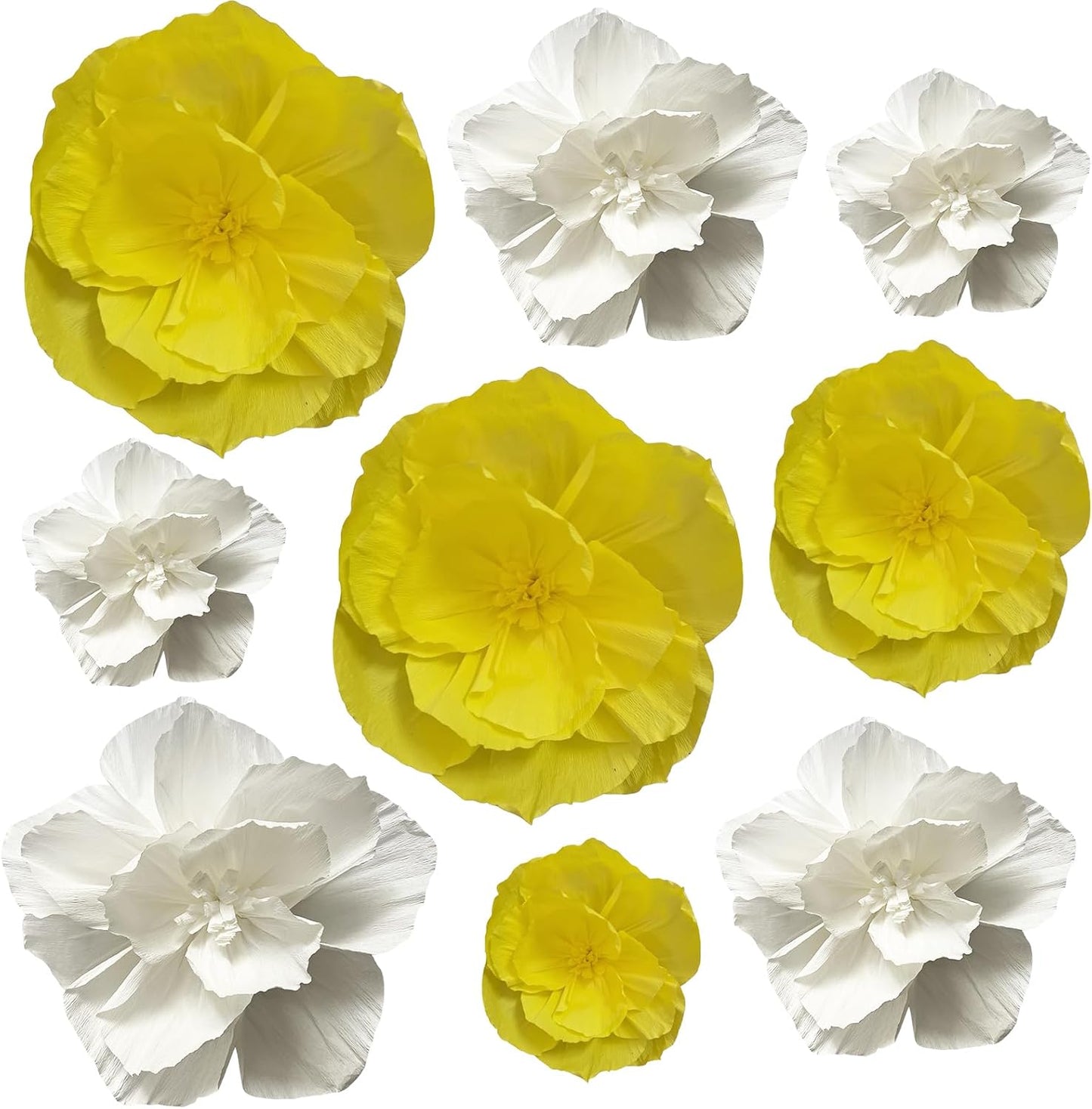 Crepe Paper Flowers Decoration for Wall Total 9 Pcs, Artificial Flowers Backdrop for Wedding Decor Baby Bridal Shower Birthday Party, Yellow White 3D Wall Flowers Decor
