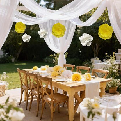 Crepe Paper Flowers Decoration for Wall Total 9 Pcs, Artificial Flowers Backdrop for Wedding Decor Baby Bridal Shower Birthday Party, Yellow White 3D Wall Flowers Decor