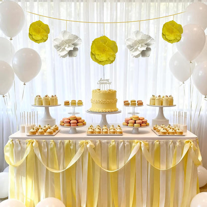 Crepe Paper Flowers Decoration for Wall Total 9 Pcs, Artificial Flowers Backdrop for Wedding Decor Baby Bridal Shower Birthday Party, Yellow White 3D Wall Flowers Decor