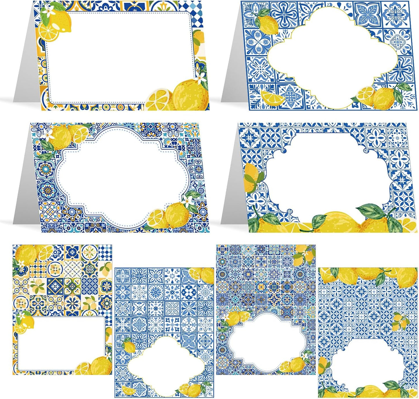 Lemon Place Cards Decor - 48 Pcs Yellow and Blue Lemon Place Cards for Table Setting, Lemons Coast Birthday Party Decorations for Bridal Shower Wedding