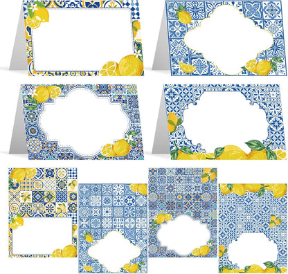 Lemon Place Cards Decor - 48 Pcs Yellow and Blue Lemon Place Cards for Table Setting, Lemons Coast Birthday Party Decorations for Bridal Shower Wedding