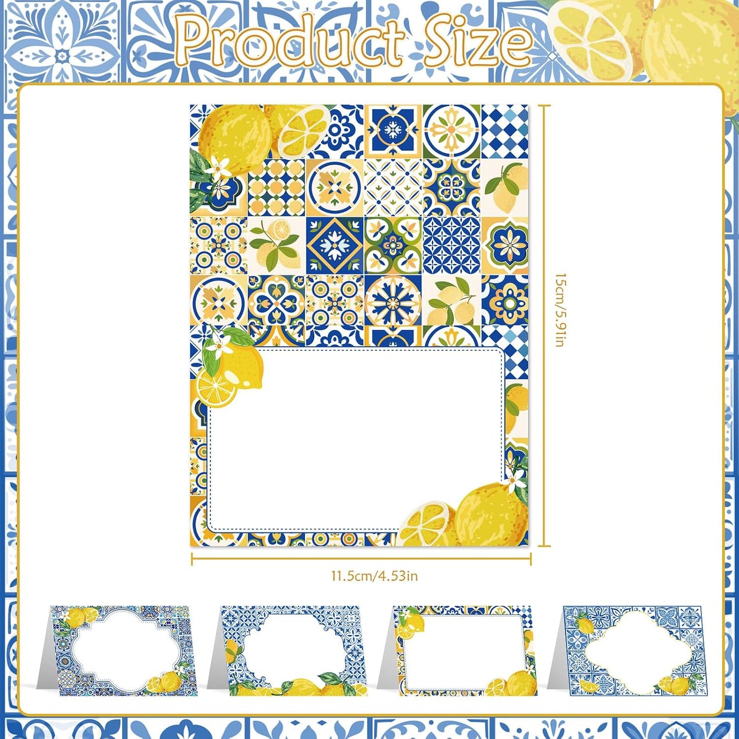 Lemon Place Cards Decor - 48 Pcs Yellow and Blue Lemon Place Cards for Table Setting, Lemons Coast Birthday Party Decorations for Bridal Shower Wedding