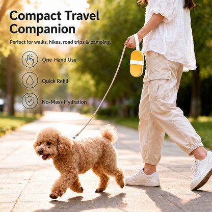 Portable Pet Bowl with Water Bottle and Food Container | Leak-Proof Collapsible Dog Cat Travel Feeder for Outdoor Adventures, Hiking, and Camping (Yellow)