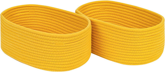 Cube Shelf Closet Storage Baskets Bins Set 2,Woven Basket for Organizing/Storage,Long-lasting &Skin-friendly Toy Storage Basket Bin,Stylish Room Decor Basket,Yellow Cotton Rope Basket