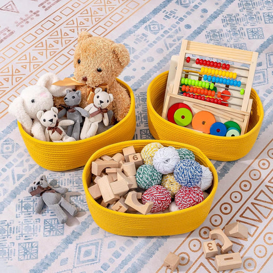 Cube Shelf Closet Storage Baskets Bins Set 2,Woven Basket for Organizing/Storage,Long-lasting &Skin-friendly Toy Storage Basket Bin,Stylish Room Decor Basket,Yellow Cotton Rope Basket
