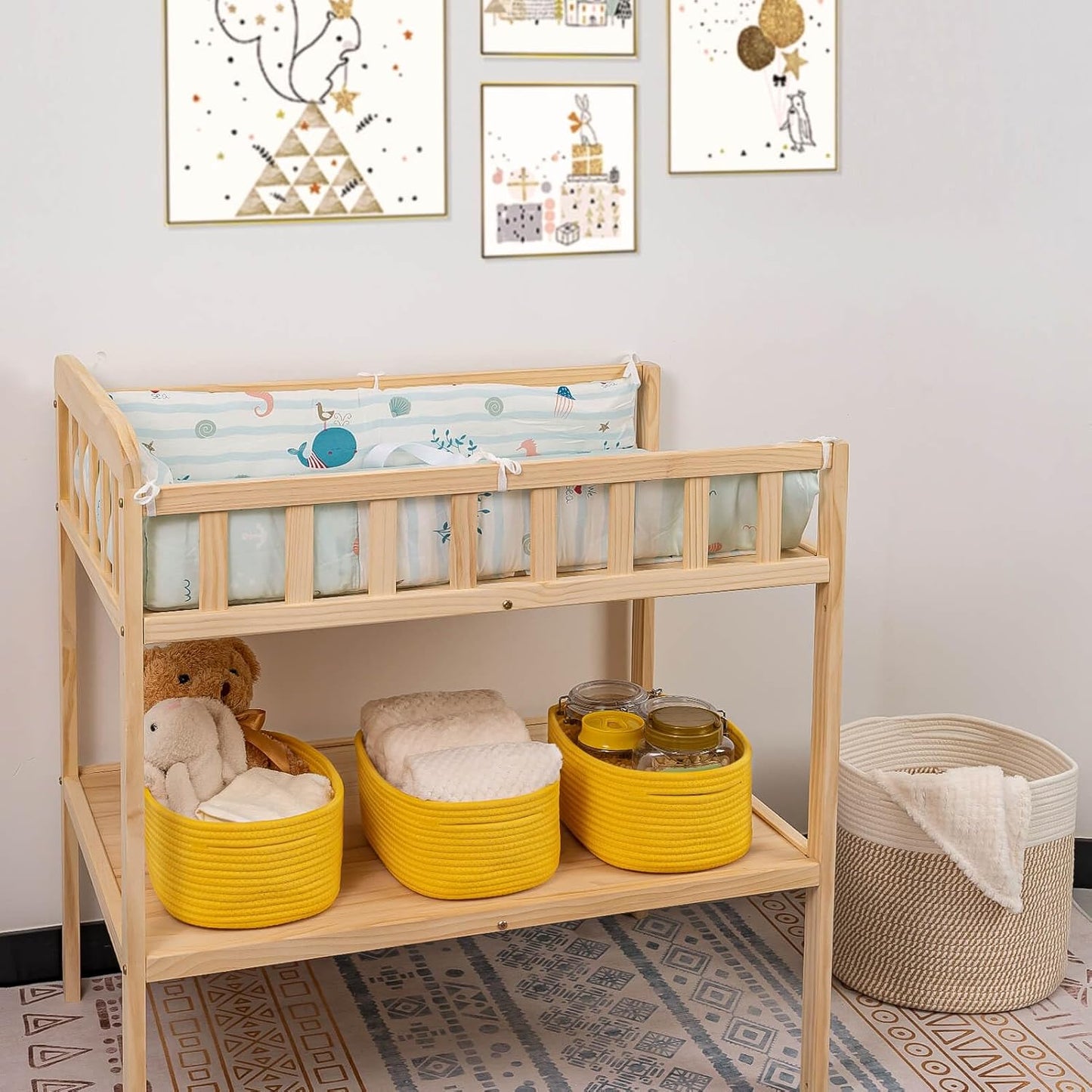 Cube Shelf Closet Storage Baskets Bins Set 2,Woven Basket for Organizing/Storage,Long-lasting &Skin-friendly Toy Storage Basket Bin,Stylish Room Decor Basket,Yellow Cotton Rope Basket