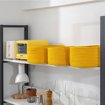 Cube Shelf Closet Storage Baskets Bins Set 2,Woven Basket for Organizing/Storage,Long-lasting &Skin-friendly Toy Storage Basket Bin,Stylish Room Decor Basket,Yellow Cotton Rope Basket
