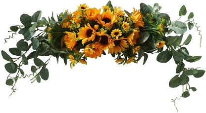 Wedding Arch Flowers 30 Inch Rustic Artificial Floral Swag Decor | Peonies or sunflowers with green leaves. Ideal for door lintel, table centerpieces and home wedding decoration