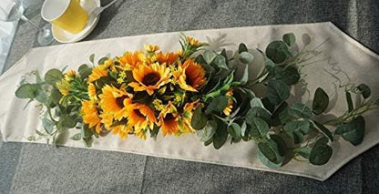 Wedding Arch Flowers 30 Inch Rustic Artificial Floral Swag Decor | Peonies or sunflowers with green leaves. Ideal for door lintel, table centerpieces and home wedding decoration