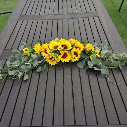 Wedding Arch Flowers 30 Inch Rustic Artificial Floral Swag Decor | Peonies or sunflowers with green leaves. Ideal for door lintel, table centerpieces and home wedding decoration