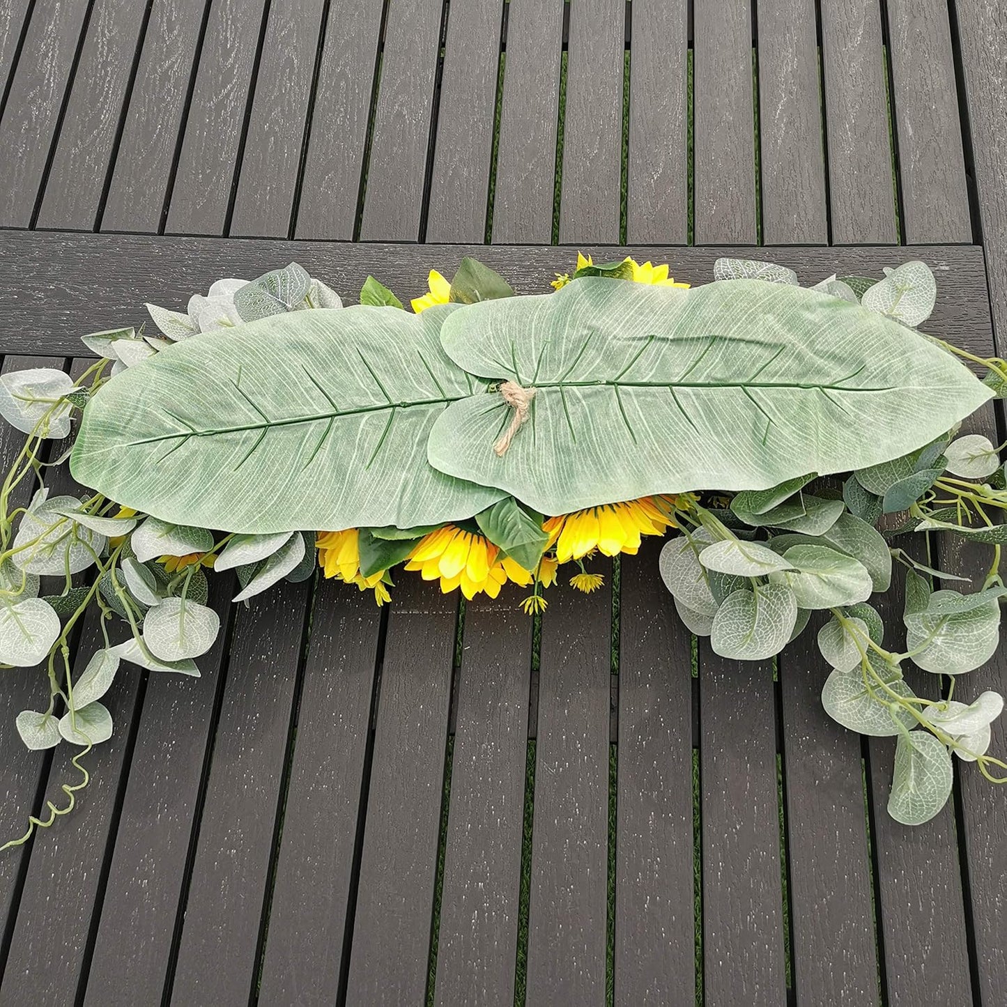 Wedding Arch Flowers 30 Inch Rustic Artificial Floral Swag Decor | Peonies or sunflowers with green leaves. Ideal for door lintel, table centerpieces and home wedding decoration