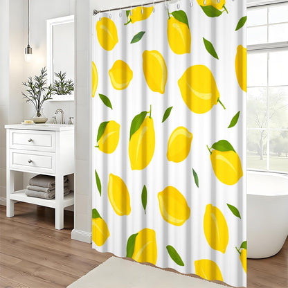 Yellow Lemon Shower Curtain for Bathroom Allover Fruits Summer Lemon with Green Leaves Bath Curtain Bathtub Room Partition Decor Waterproof Fabric Shower Curtain Set with Hooks,72x72inch