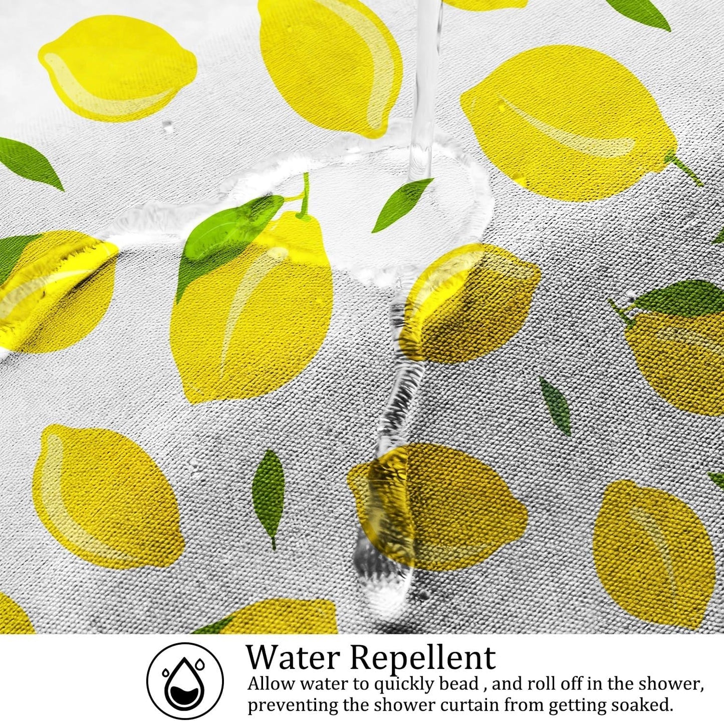 Yellow Lemon Shower Curtain for Bathroom Allover Fruits Summer Lemon with Green Leaves Bath Curtain Bathtub Room Partition Decor Waterproof Fabric Shower Curtain Set with Hooks,72x72inch