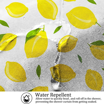 Yellow Lemon Shower Curtain for Bathroom Allover Fruits Summer Lemon with Green Leaves Bath Curtain Bathtub Room Partition Decor Waterproof Fabric Shower Curtain Set with Hooks,72x72inch