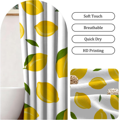 Yellow Lemon Shower Curtain for Bathroom Allover Fruits Summer Lemon with Green Leaves Bath Curtain Bathtub Room Partition Decor Waterproof Fabric Shower Curtain Set with Hooks,72x72inch