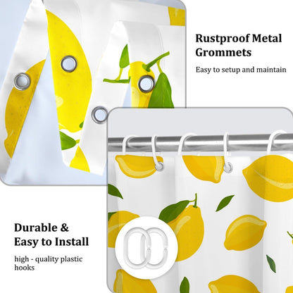 Yellow Lemon Shower Curtain for Bathroom Allover Fruits Summer Lemon with Green Leaves Bath Curtain Bathtub Room Partition Decor Waterproof Fabric Shower Curtain Set with Hooks,72x72inch