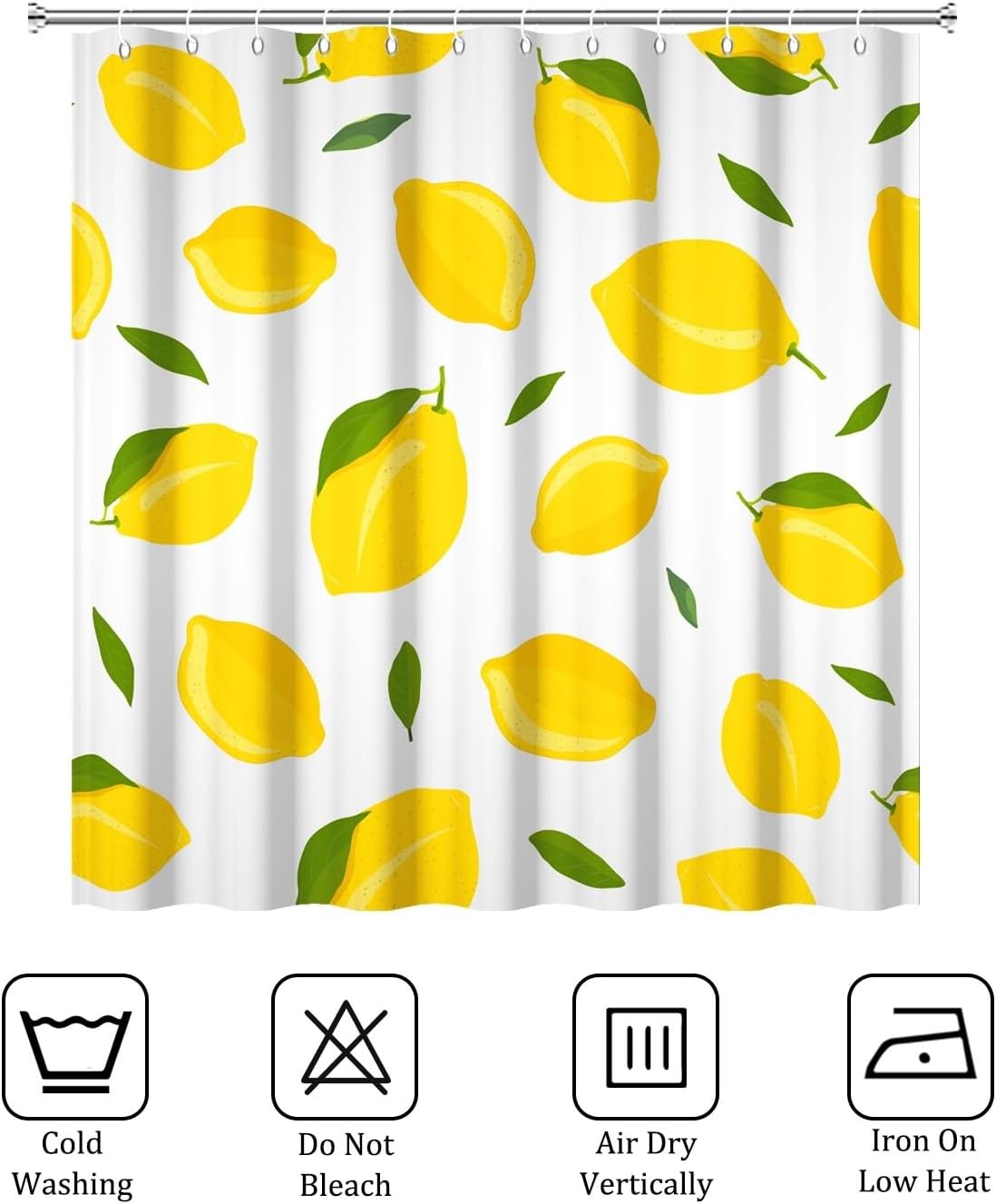 Yellow Lemon Shower Curtain for Bathroom Allover Fruits Summer Lemon with Green Leaves Bath Curtain Bathtub Room Partition Decor Waterproof Fabric Shower Curtain Set with Hooks,72x72inch