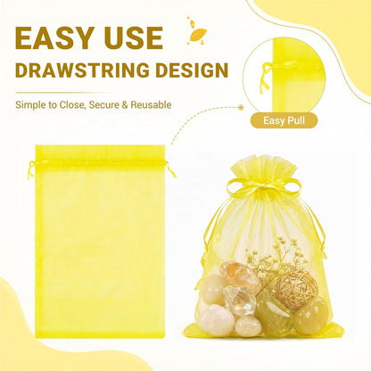 100PCS Lemon Yellow Sheer Organza Bags 3x4 in, Goodie Bags Bulk | Small Mesh Gift Bag with Drawstring for Wedding Party Favor, Drawstring Pouch for Jewelry, Sachet Bags for Treat, Candy, Soap