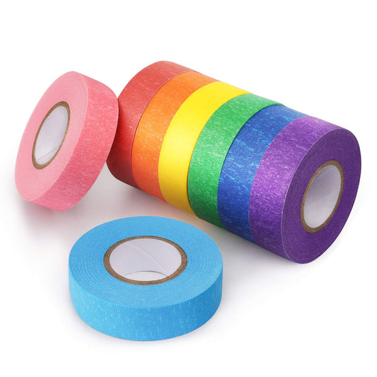 8 Rolls Colored Masking Tape Rainbow Painters Tape, 0.6 Inch x 16 Yard | Colorful Craft Art Paper Tape Labeling Arts Crafts Decorative Coding Decoration Supplies