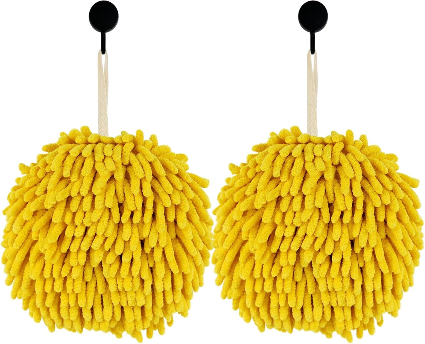 Fuzzy Ball Hand Towels,Chenille Quick Dry，Set of 2, 6.9in (Light Yellow 2pcs)