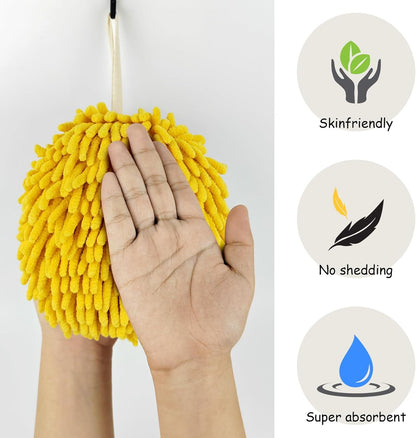 Fuzzy Ball Hand Towels,Chenille Quick Dry，Set of 2, 6.9in (Light Yellow 2pcs)