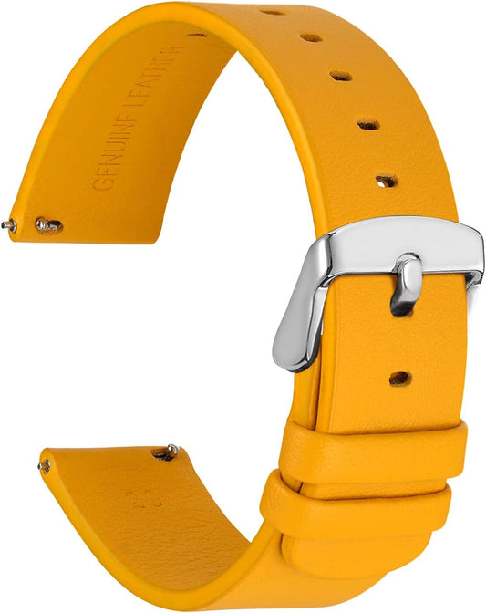 WOCCI 22mm Flexible Leather Watch Band for Smart Watch with Silver Buckle (Yellow)