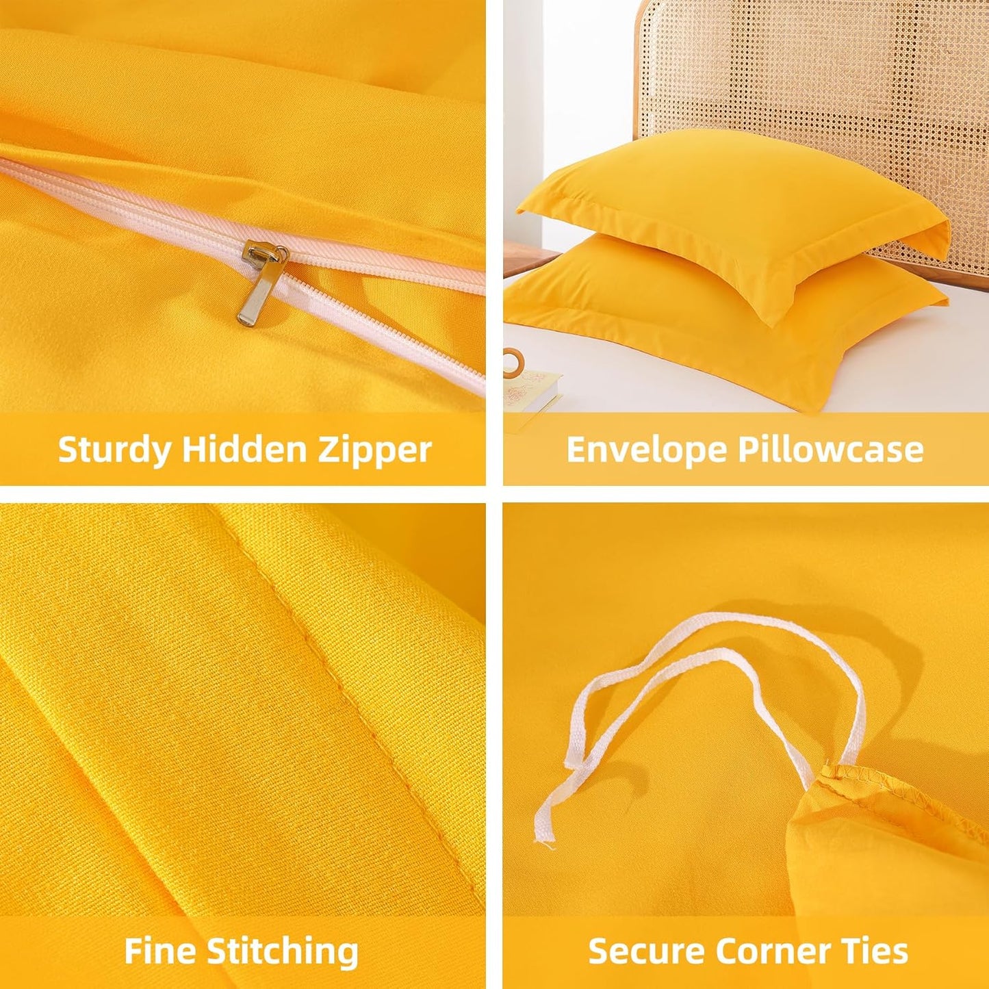 Yellow Duvet Cover Set King Size - 3 Piece Luxury Soft Cooling Duvet Cover with Zipper Closure and Pillow Sham, Breathable Washed Brushed Microfiber, Comforter Not Included