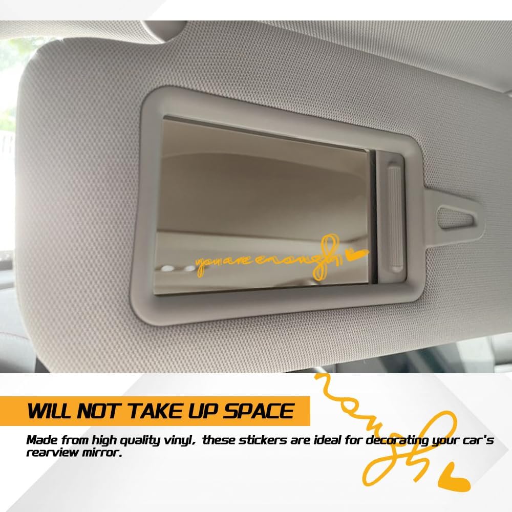 You Are Enough Rearview Decal, Inspirational Car Stickers, Vinyl Self-Love Mirror Stickers, Universal Car Accessory (Reflective Yellow)