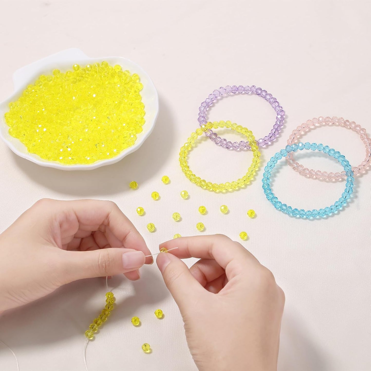 ZHIYUXI 400pcs Lemon Yellow Beads Crystal Glass Beads for Jewelry Making | Assortment 6mm Beads Bulk Bracelets for Arts and Crafts Hole Drilled DIY Necklace Earrings