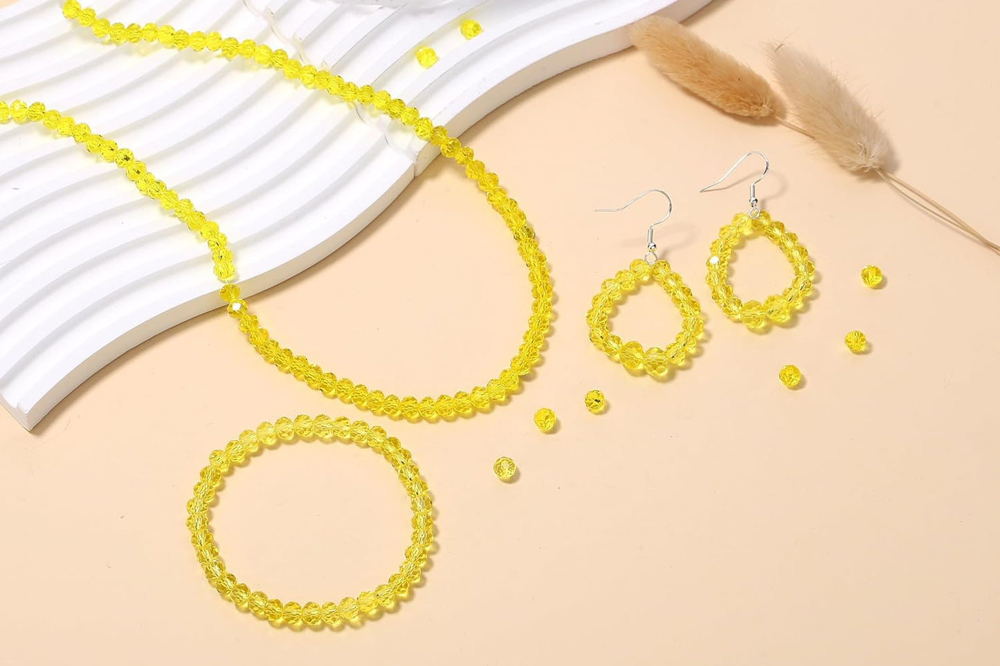 ZHIYUXI 400pcs Lemon Yellow Beads Crystal Glass Beads for Jewelry Making | Assortment 6mm Beads Bulk Bracelets for Arts and Crafts Hole Drilled DIY Necklace Earrings