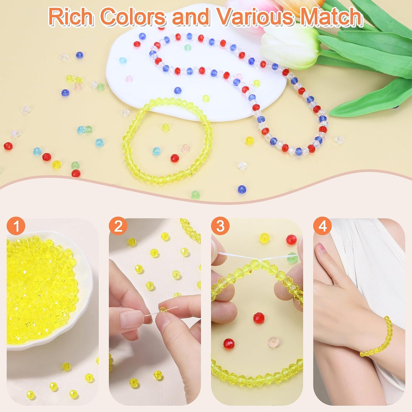 ZHIYUXI 400pcs Lemon Yellow Beads Crystal Glass Beads for Jewelry Making | Assortment 6mm Beads Bulk Bracelets for Arts and Crafts Hole Drilled DIY Necklace Earrings