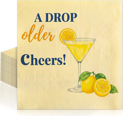 100 Pcs a Drop of Older Lemon Cocktail Napkins Yellow Citrus Paper Napkin Summer Fruit Disposable Lemon Dinner Napkins for Kitchen Bathroom Summer Beverage Party Supplies