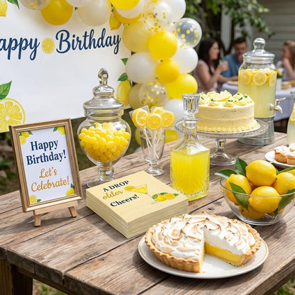 100 Pcs a Drop of Older Lemon Cocktail Napkins Yellow Citrus Paper Napkin Summer Fruit Disposable Lemon Dinner Napkins for Kitchen Bathroom Summer Beverage Party Supplies