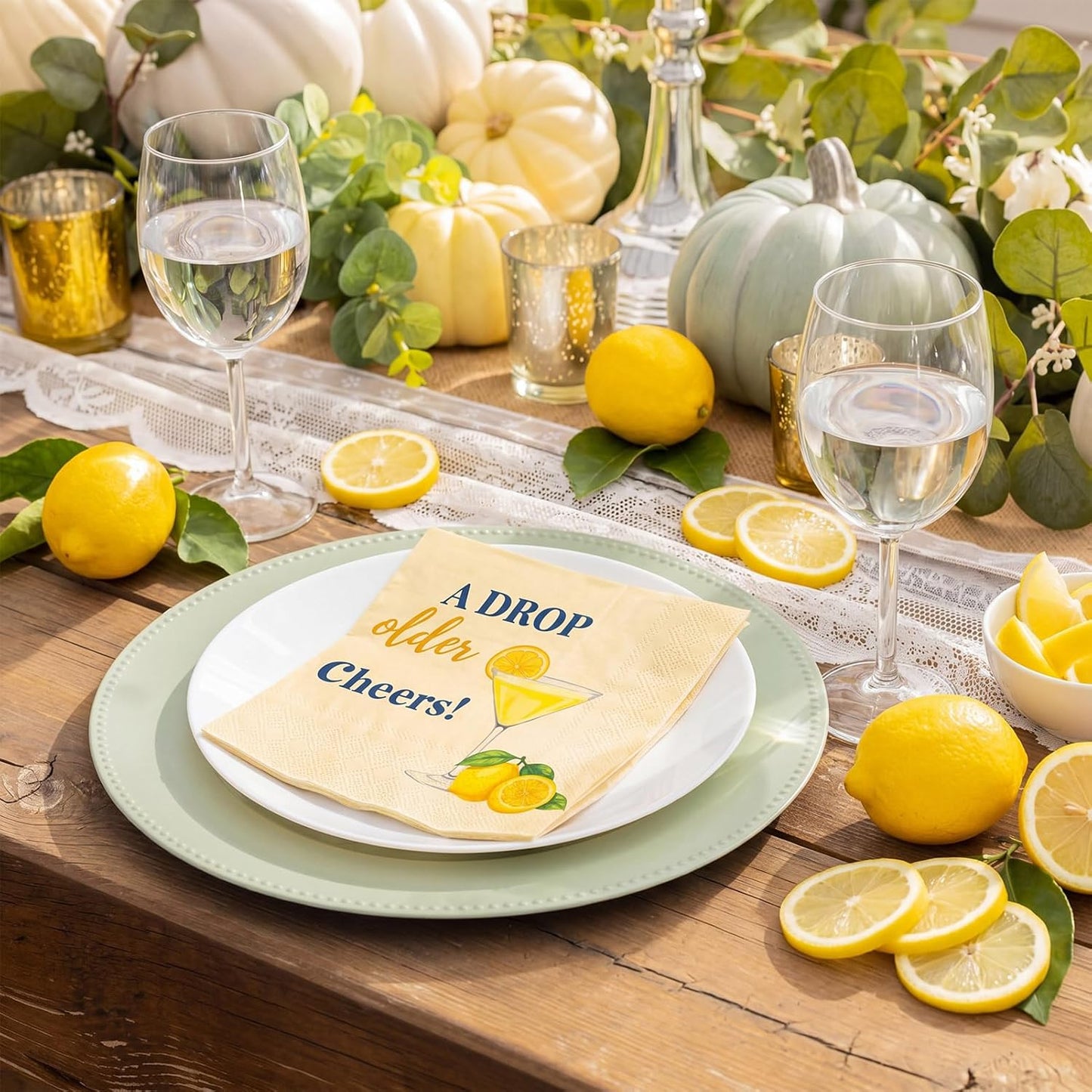 100 Pcs a Drop of Older Lemon Cocktail Napkins Yellow Citrus Paper Napkin Summer Fruit Disposable Lemon Dinner Napkins for Kitchen Bathroom Summer Beverage Party Supplies