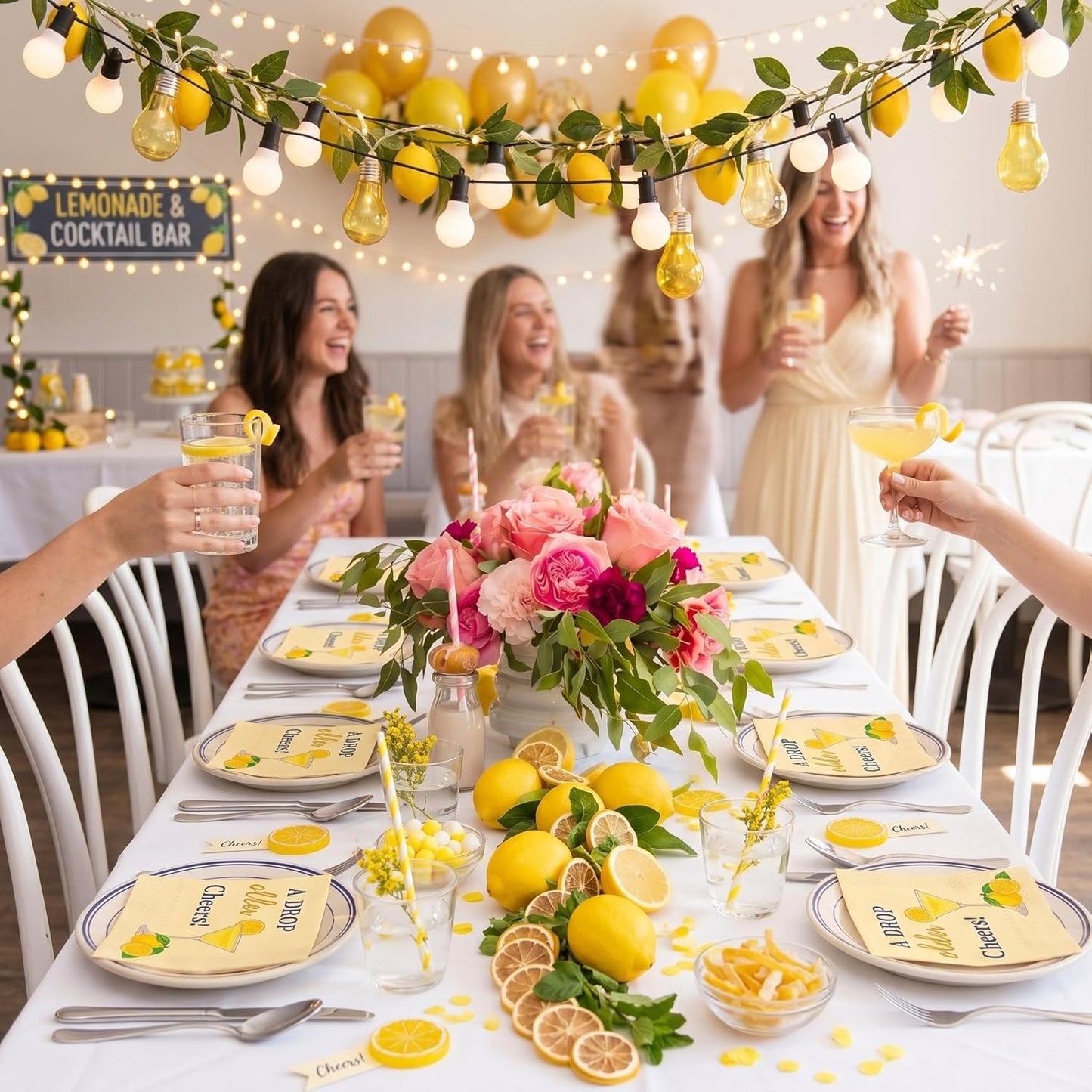 100 Pcs a Drop of Older Lemon Cocktail Napkins Yellow Citrus Paper Napkin Summer Fruit Disposable Lemon Dinner Napkins for Kitchen Bathroom Summer Beverage Party Supplies