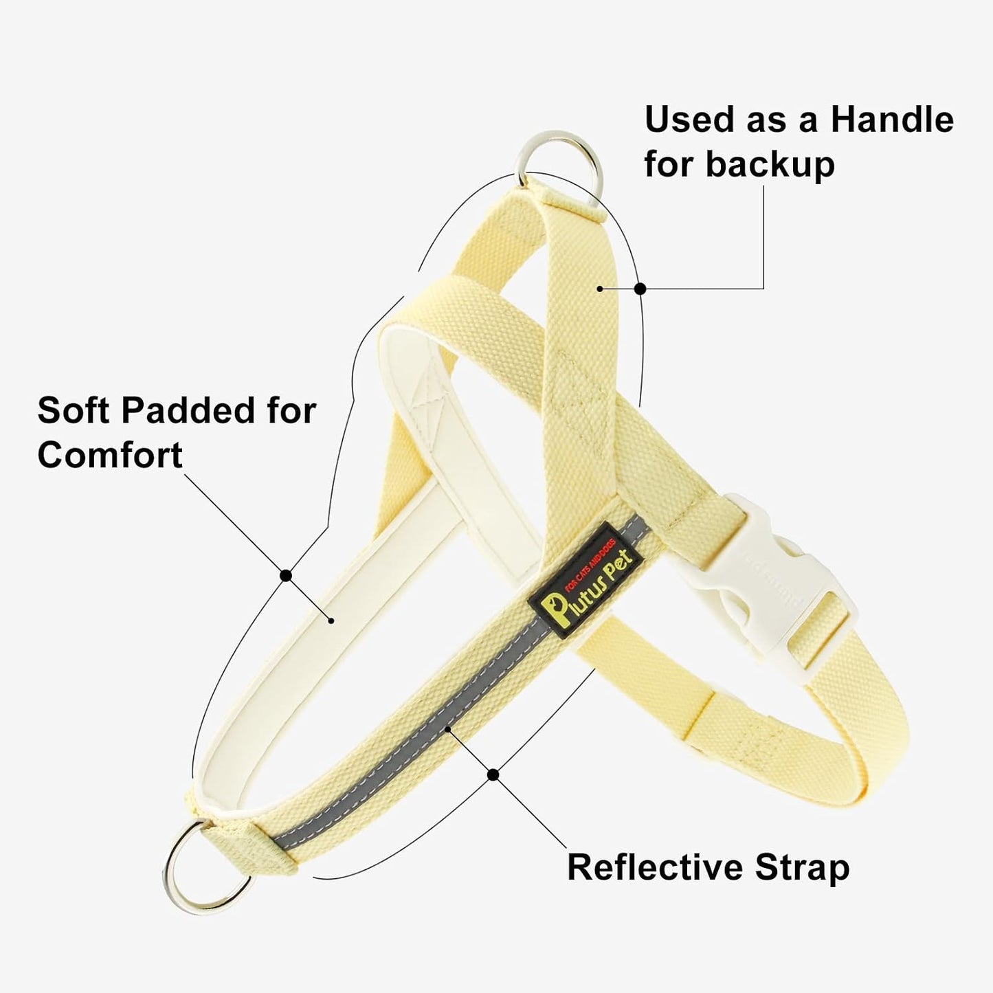 Cotton Dog Harness and Leash Set, Reflective and Soft Padded, Quick Fit Vest Harness, for Small, Medium and Large Dogs, Light Yellow, L