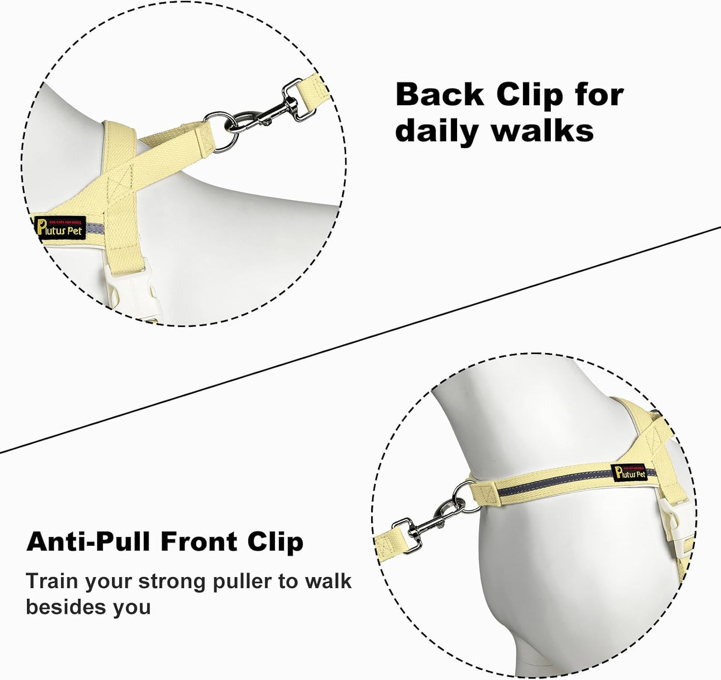 Cotton Dog Harness and Leash Set, Reflective and Soft Padded, Quick Fit Vest Harness, for Small, Medium and Large Dogs, Light Yellow, L