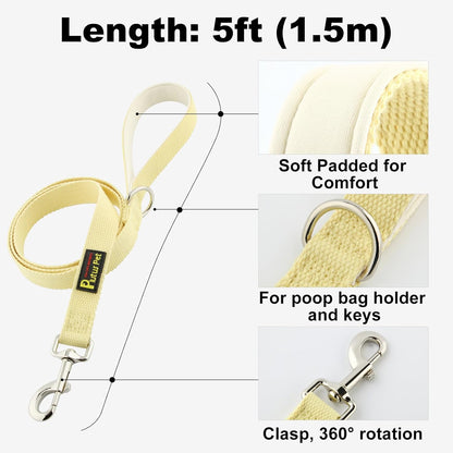 Cotton Dog Harness and Leash Set, Reflective and Soft Padded, Quick Fit Vest Harness, for Small, Medium and Large Dogs, Light Yellow, L