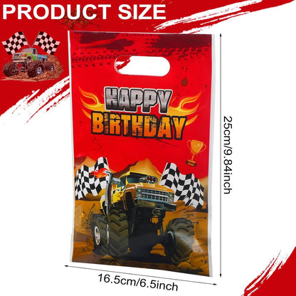 48 Pieces Monster Truck Party Favor Bags Bulk Plastic Happy Birthday Truck Treat Goodie Bags for Kids Racing Themed Decorations Monster Birthday Party Supplies Packing, 9.8 x 6.5 Inch