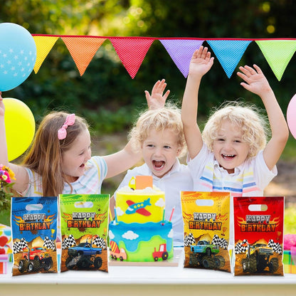 48 Pieces Monster Truck Party Favor Bags Bulk Plastic Happy Birthday Truck Treat Goodie Bags for Kids Racing Themed Decorations Monster Birthday Party Supplies Packing, 9.8 x 6.5 Inch