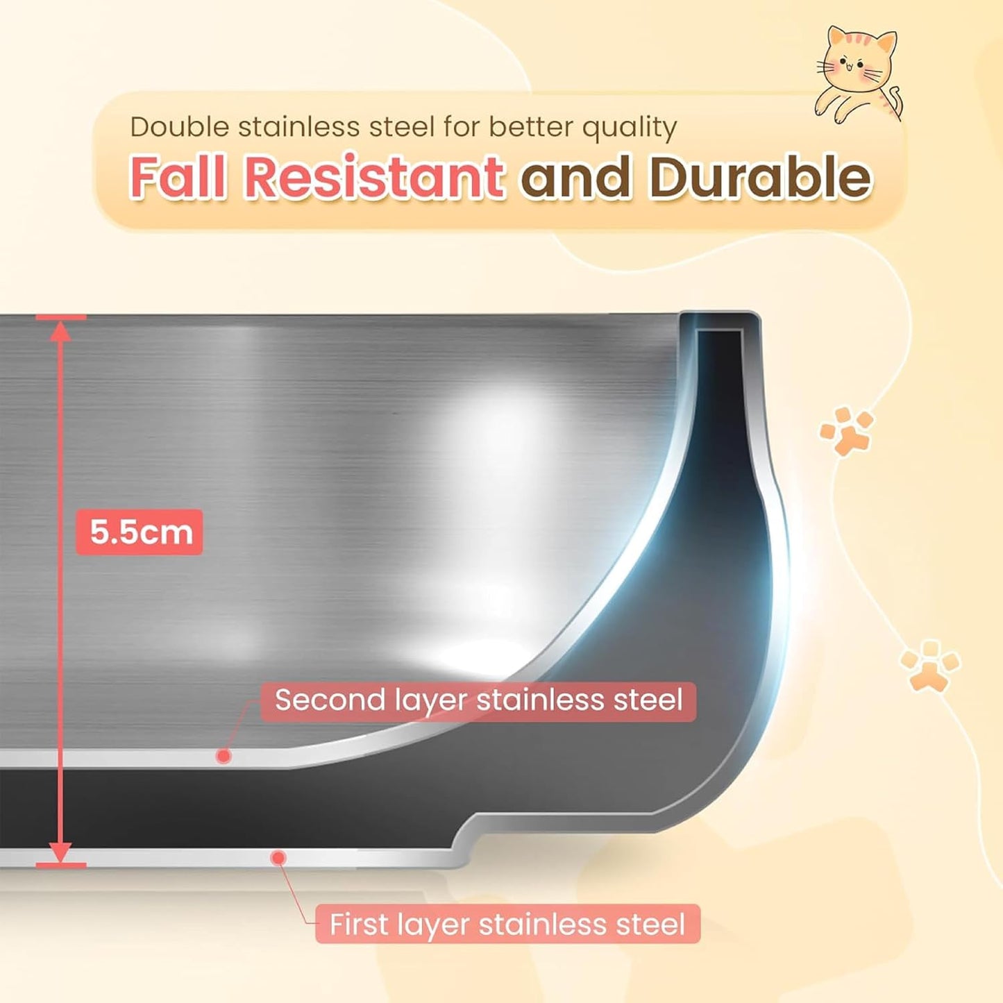 Small Dog Bowl, 12 oz Stainless Steel Food and Water Bowl, 1 Pack | Double-Wall Design,Smooth Open Bowl Design,Easy-Rinse Interior,Wide Bowl Opening,For Cats and Small Pets