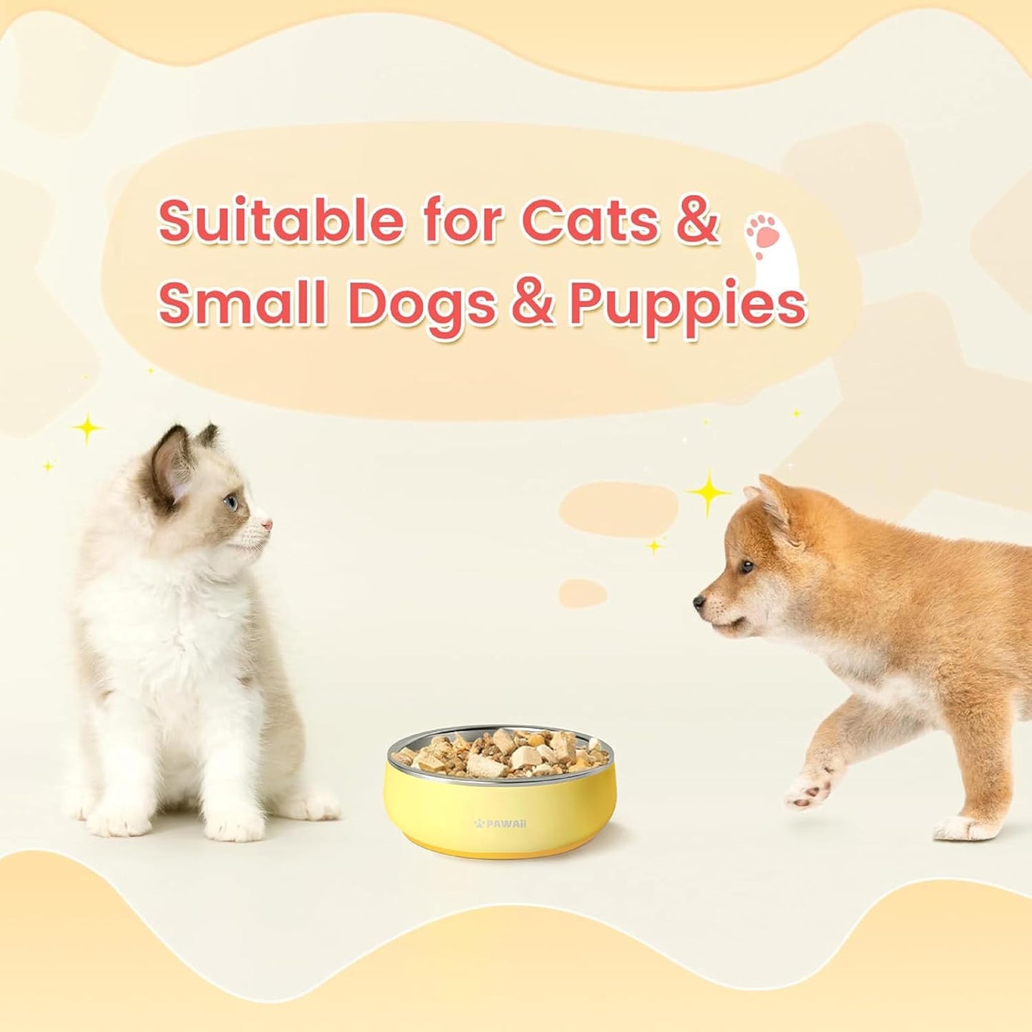 Small Dog Bowl, 12 oz Stainless Steel Food and Water Bowl, 1 Pack | Double-Wall Design,Smooth Open Bowl Design,Easy-Rinse Interior,Wide Bowl Opening,For Cats and Small Pets