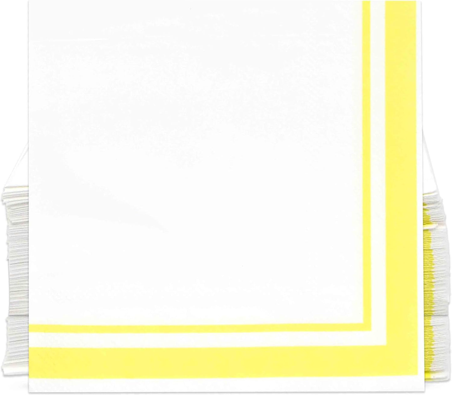 Yellow and White Cocktail Napkins – 120 Pack 5 x 5 Inch 3-Ply Disposable Lined Beverage Napkins for Parties, Birthdays, Baby Showers, Summer Events, and Everyday Entertaining