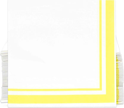 Yellow and White Cocktail Napkins – 120 Pack 5 x 5 Inch 3-Ply Disposable Lined Beverage Napkins for Parties, Birthdays, Baby Showers, Summer Events, and Everyday Entertaining